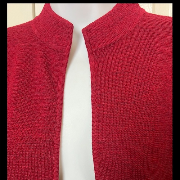 EILEEN FISHER Cardigan Sweater Coat Open Red 100% Wool Tunic Tight Knit XS - Picture 2 of 7